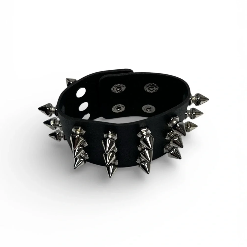 Skeleteen Punk Spike Leather Kids Bracelet Black One size